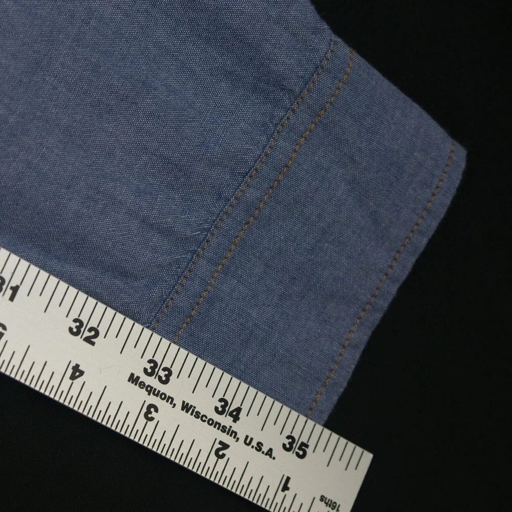 True Religion Mens 2XL Blue Chambray Long Sleeve Horseshoe Button Down Shirt